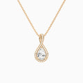 Lab Grown Diamond Pear Halo Pavé Twist Pendant Necklace In 14K Rose Gold - Lucenjuri