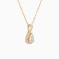 Lab Grown Diamond Pear Halo Pavé Twist Pendant Necklace In 14K Rose Gold - Front Angle View
