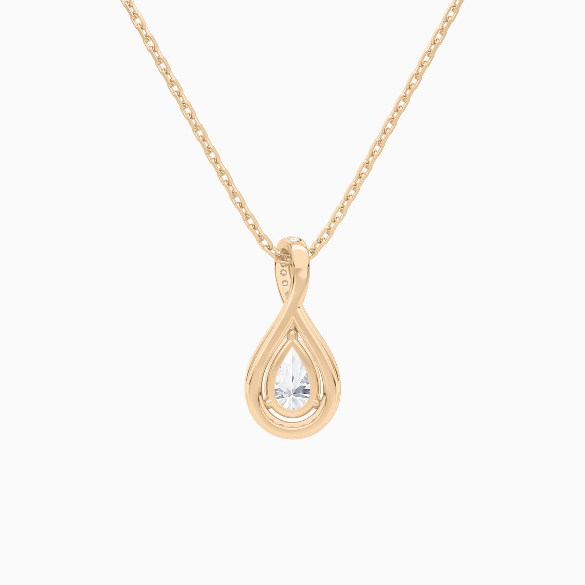 Lab Grown Diamond Pear Halo Pavé Twist Pendant Necklace In 14K Rose Gold - Back View