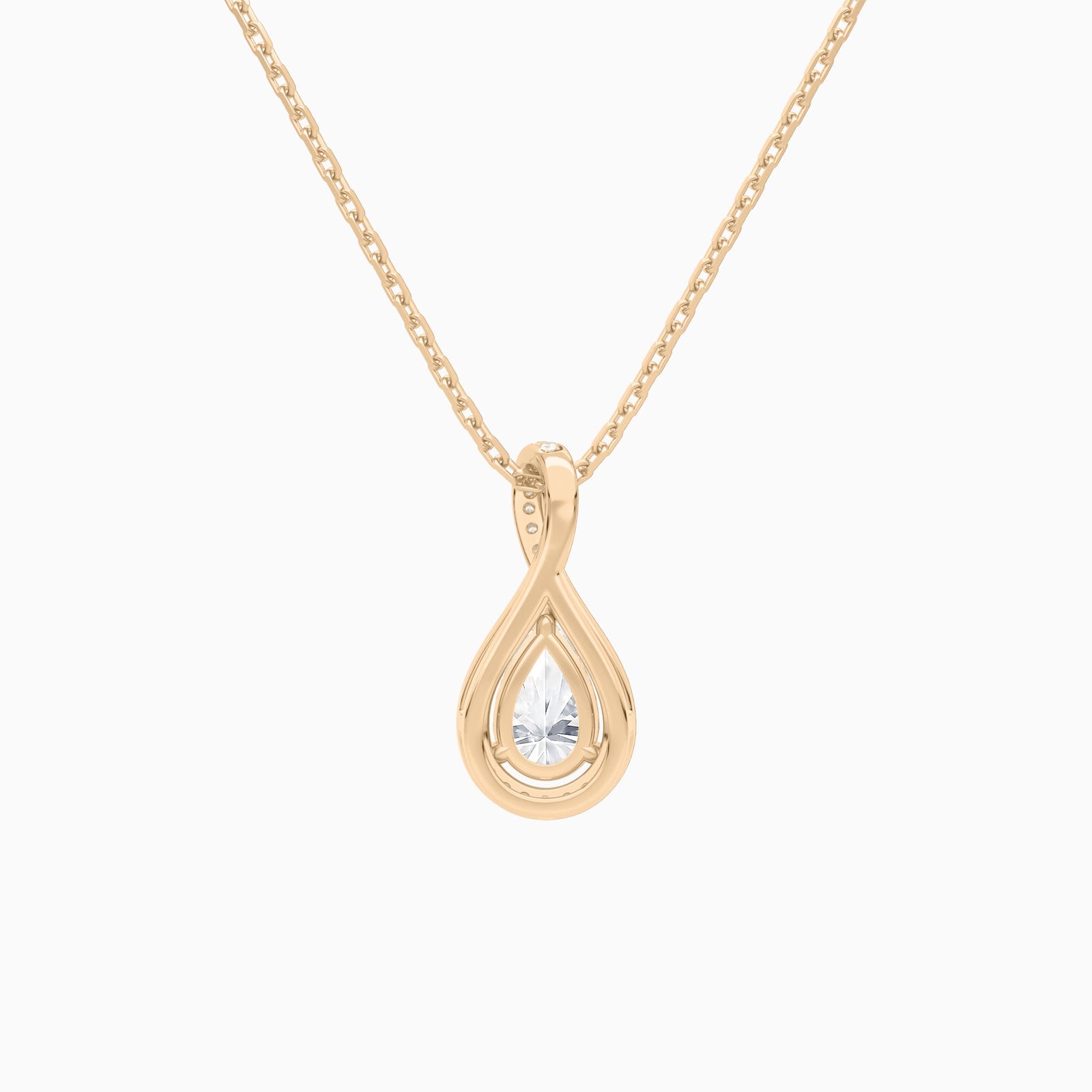 Lab Grown Diamond Pear Halo Pavé Twist Pendant Necklace In 14K Rose Gold - Back View