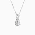 Lab Grown Diamond Pear Halo Pavé Twist Pendant Necklace In 14K White Gold - Front Angle View