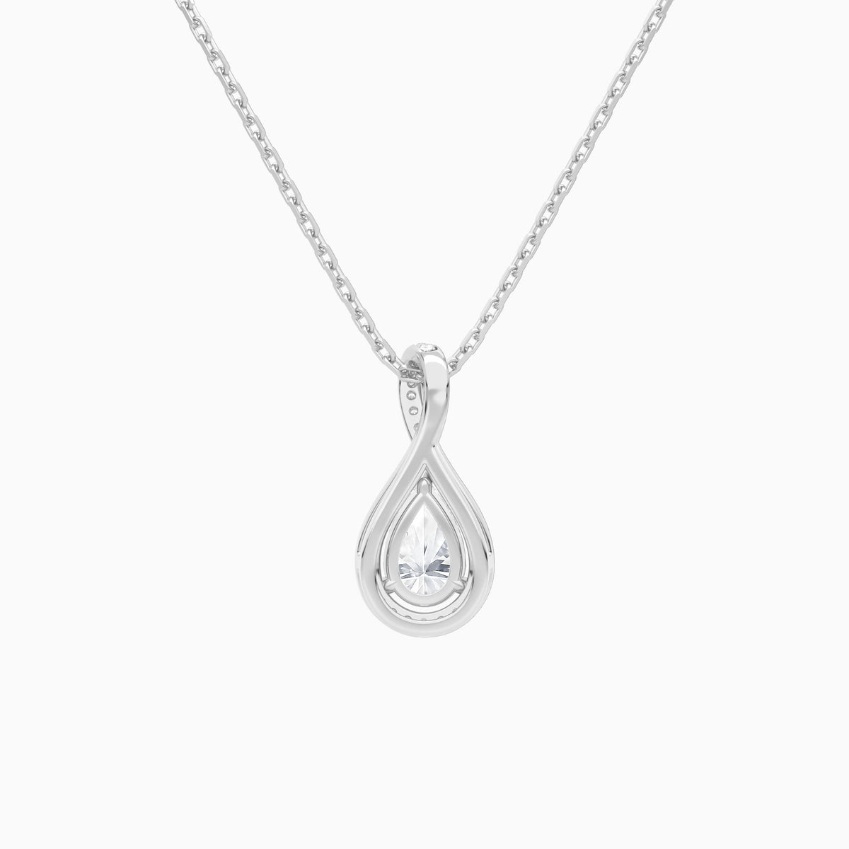 Lab Grown Diamond Pear Halo Pavé Twist Pendant Necklace In 14K White Gold - Back View
