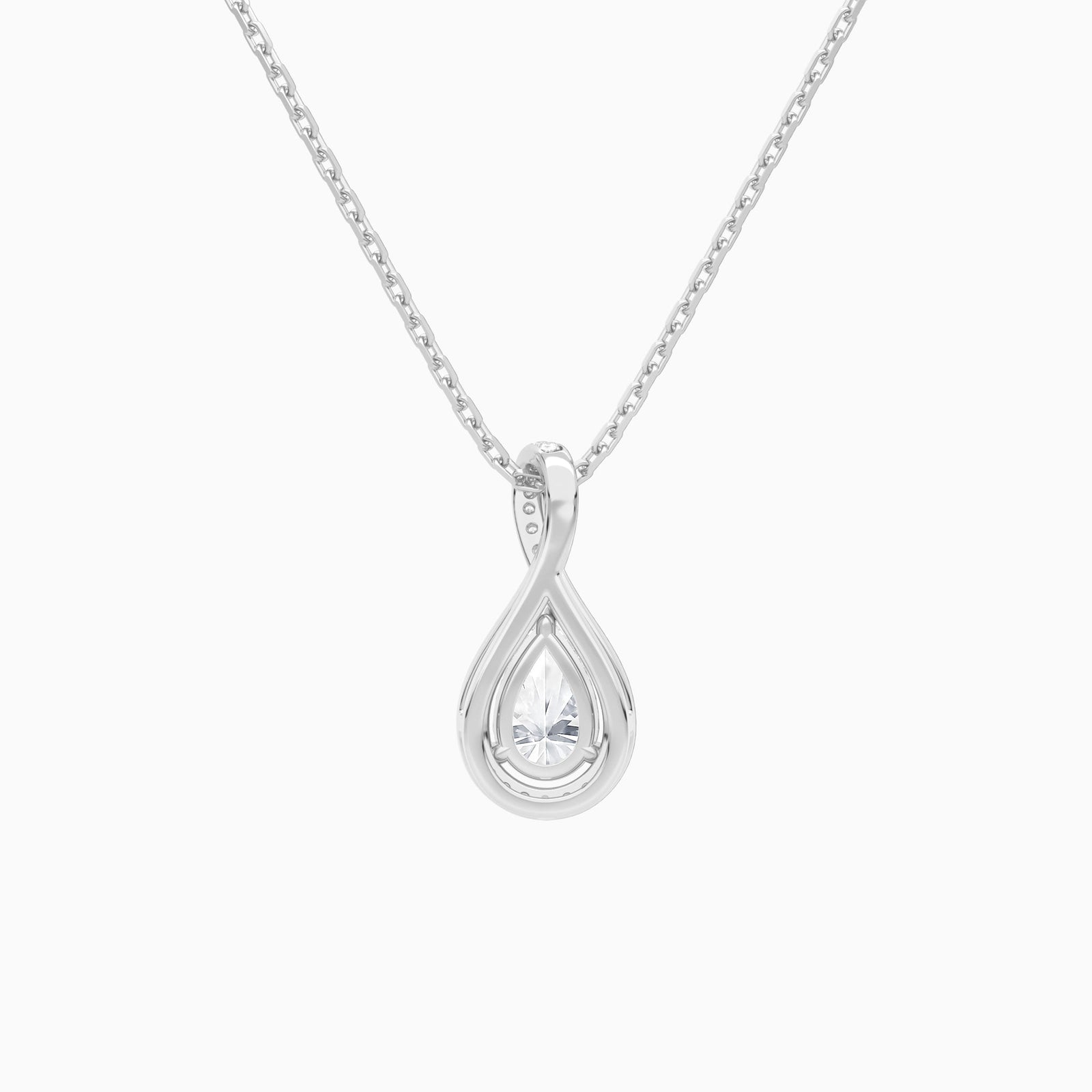 Lab Grown Diamond Pear Halo Pavé Twist Pendant Necklace In 14K White Gold - Back View