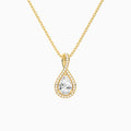 Lab Grown Diamond Pear Halo Pavé Twist Pendant Necklace In 18K Yellow Gold - Lucenjuri