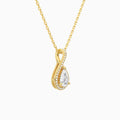 Lab Grown Diamond Pear Halo Pavé Twist Pendant Necklace In 18K Yellow Gold - Front Angle View