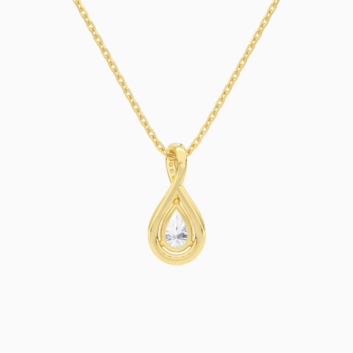 Lab Grown Diamond Pear Halo Pavé Twist Pendant Necklace In 18K Yellow Gold - Back View