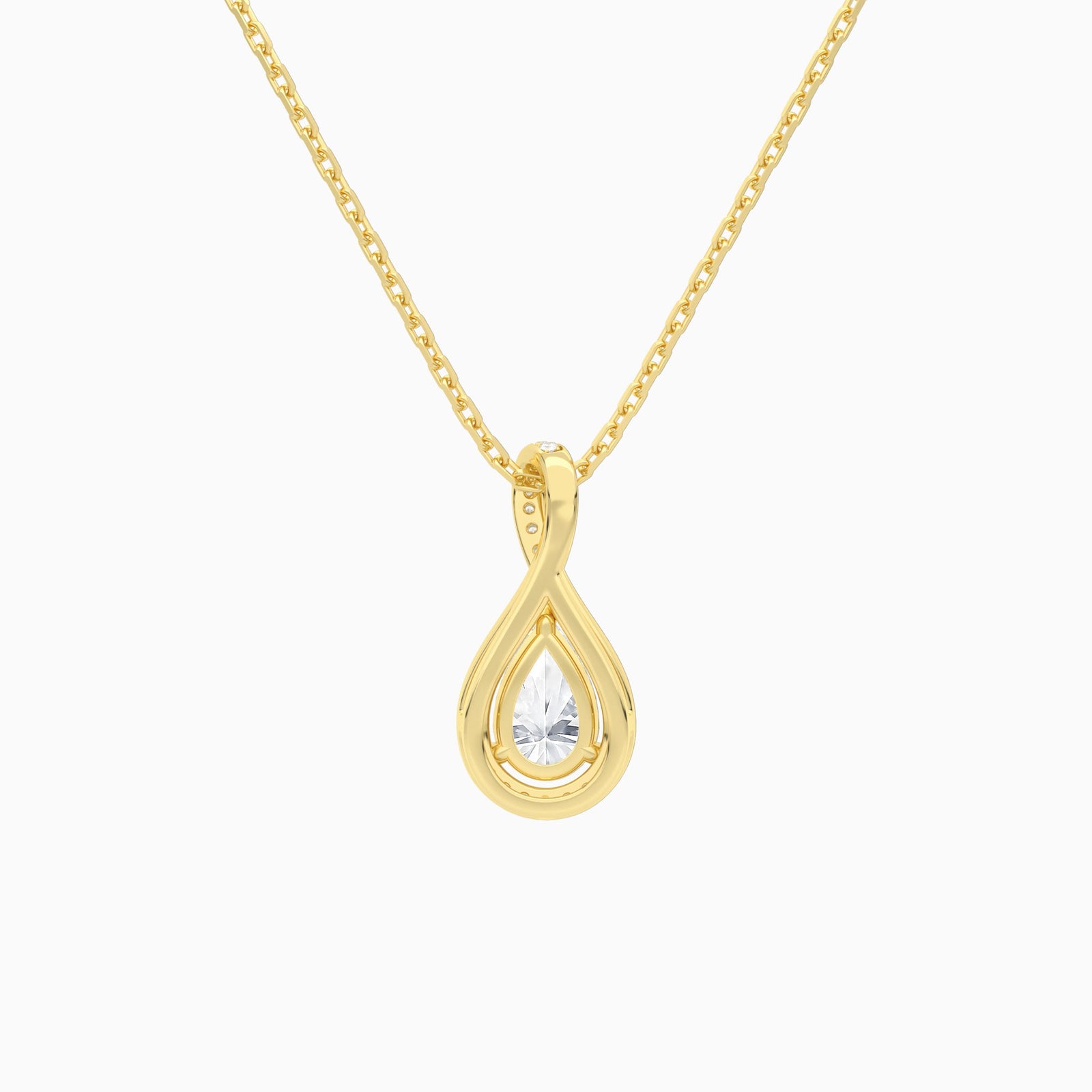 Lab Grown Diamond Pear Halo Pavé Twist Pendant Necklace In 18K Yellow Gold - Back View