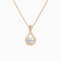 Lab Grown Diamond Round Halo Pavé Twist Pendant Necklace In 14K Rose Gold - Lucenjuri