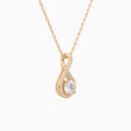 Lab Grown Diamond Round Halo Pavé Twist Pendant Necklace In 14K Rose Gold - Front Angle View