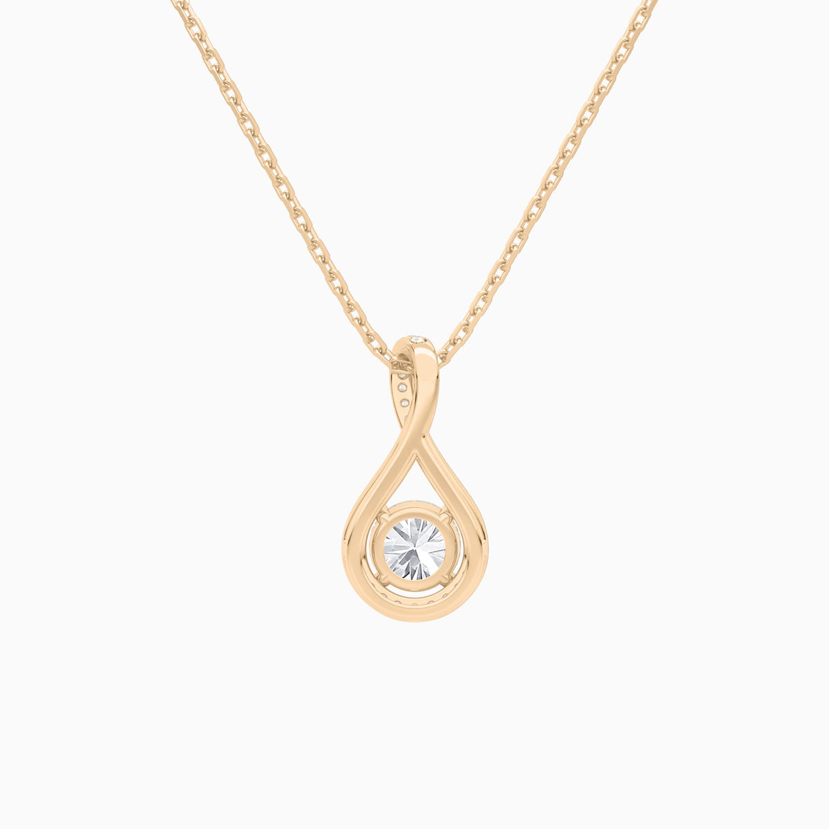 Lab Grown Diamond Round Halo Pavé Twist Pendant Necklace In 14K Rose Gold - Back View