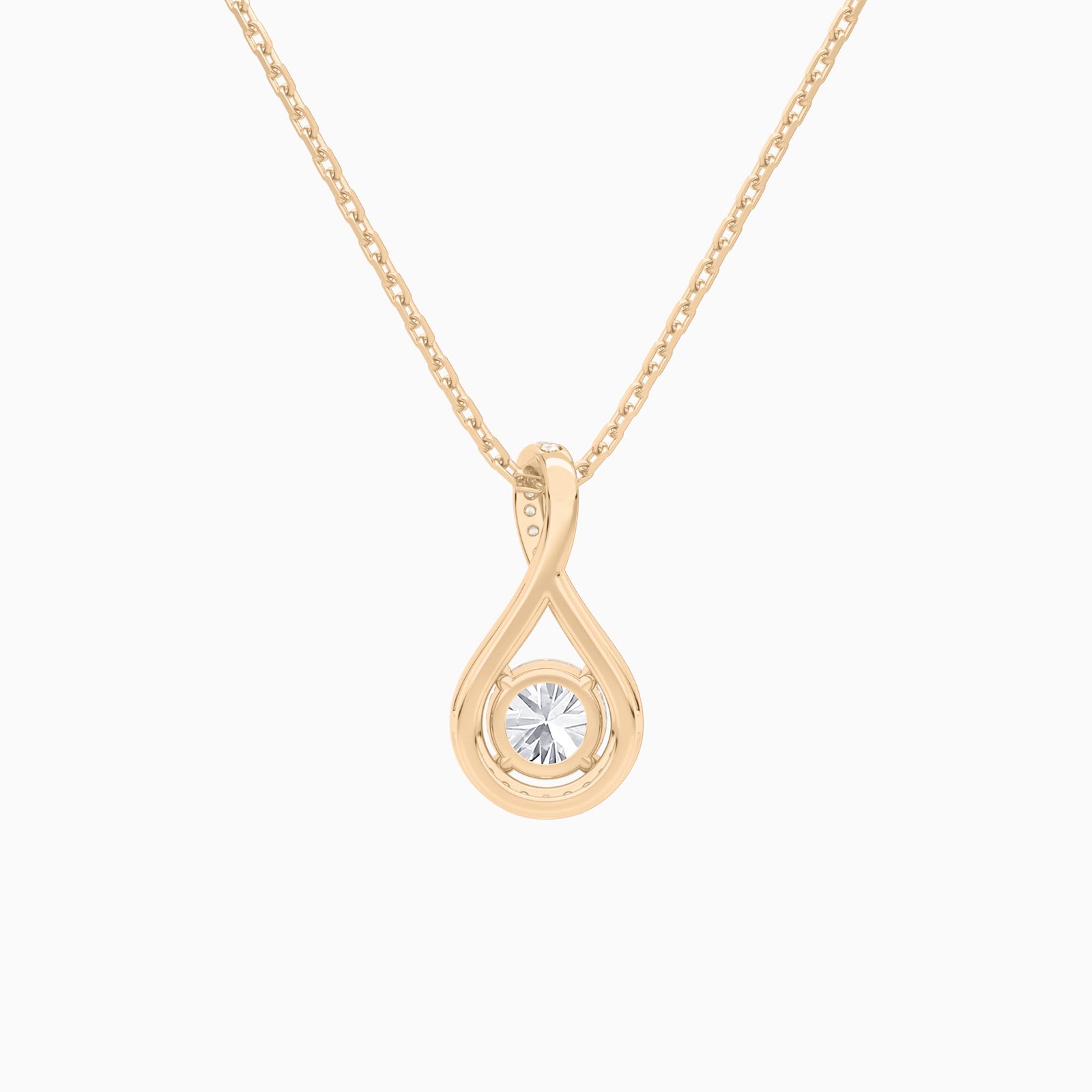 Lab Grown Diamond Round Halo Pavé Twist Pendant Necklace In 14K Rose Gold - Back View