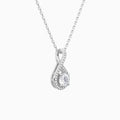 Lab Grown Diamond Round Halo Pavé Twist Pendant Necklace In 14K White Gold - Front Angle View
