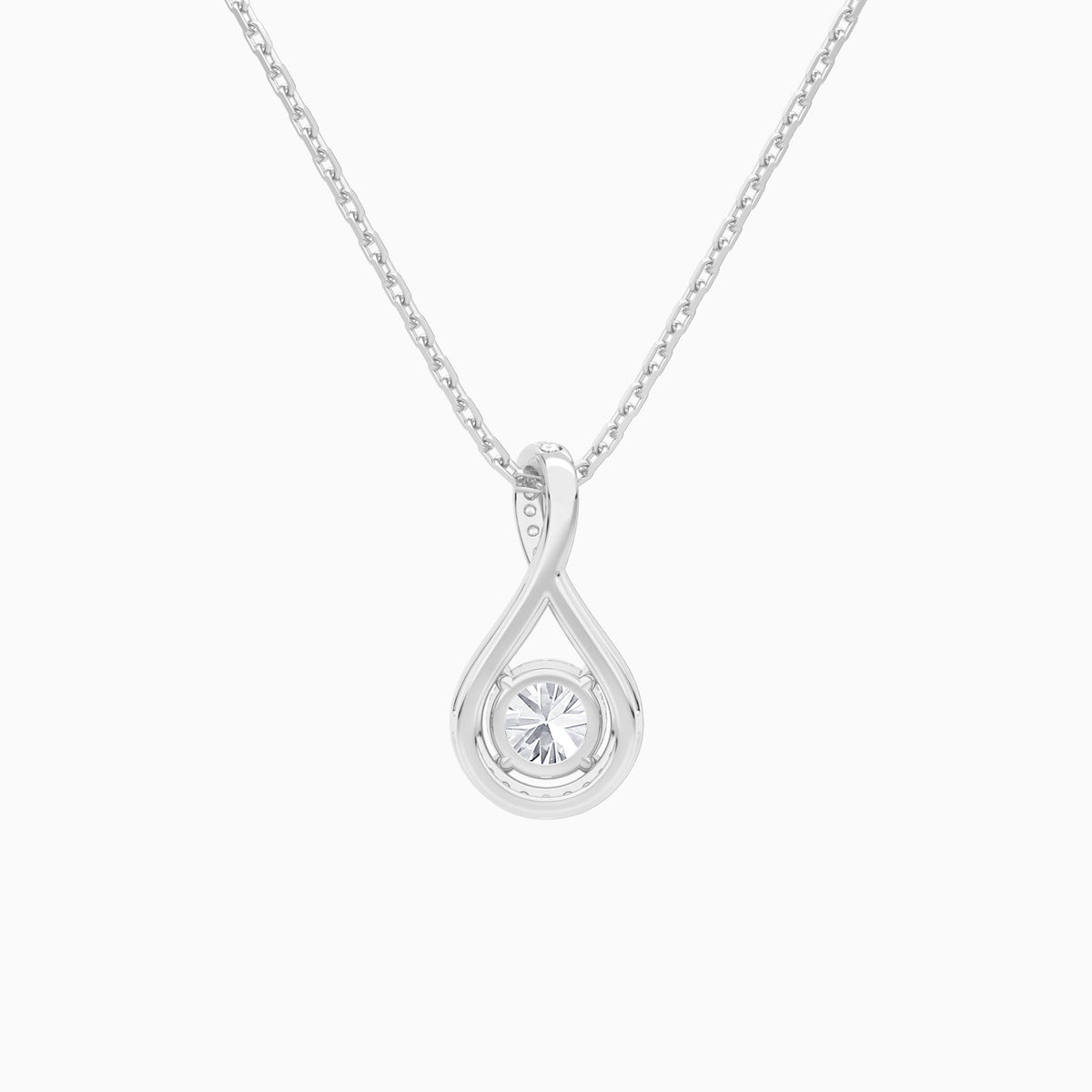 Lab Grown Diamond Round Halo Pavé Twist Pendant Necklace In 18K White Gold - Back View