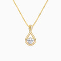 Lab Grown Diamond Round Halo Pavé Twist Pendant Necklace In 14K Yellow Gold - Lucenjuri