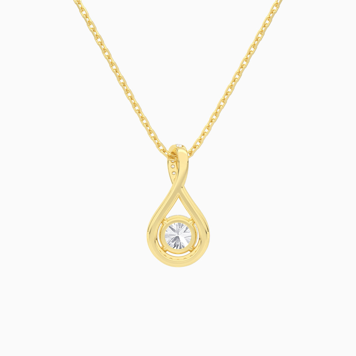 Lab Grown Diamond Round Halo Pavé Twist Pendant Necklace In 14K Yellow Gold - Back View