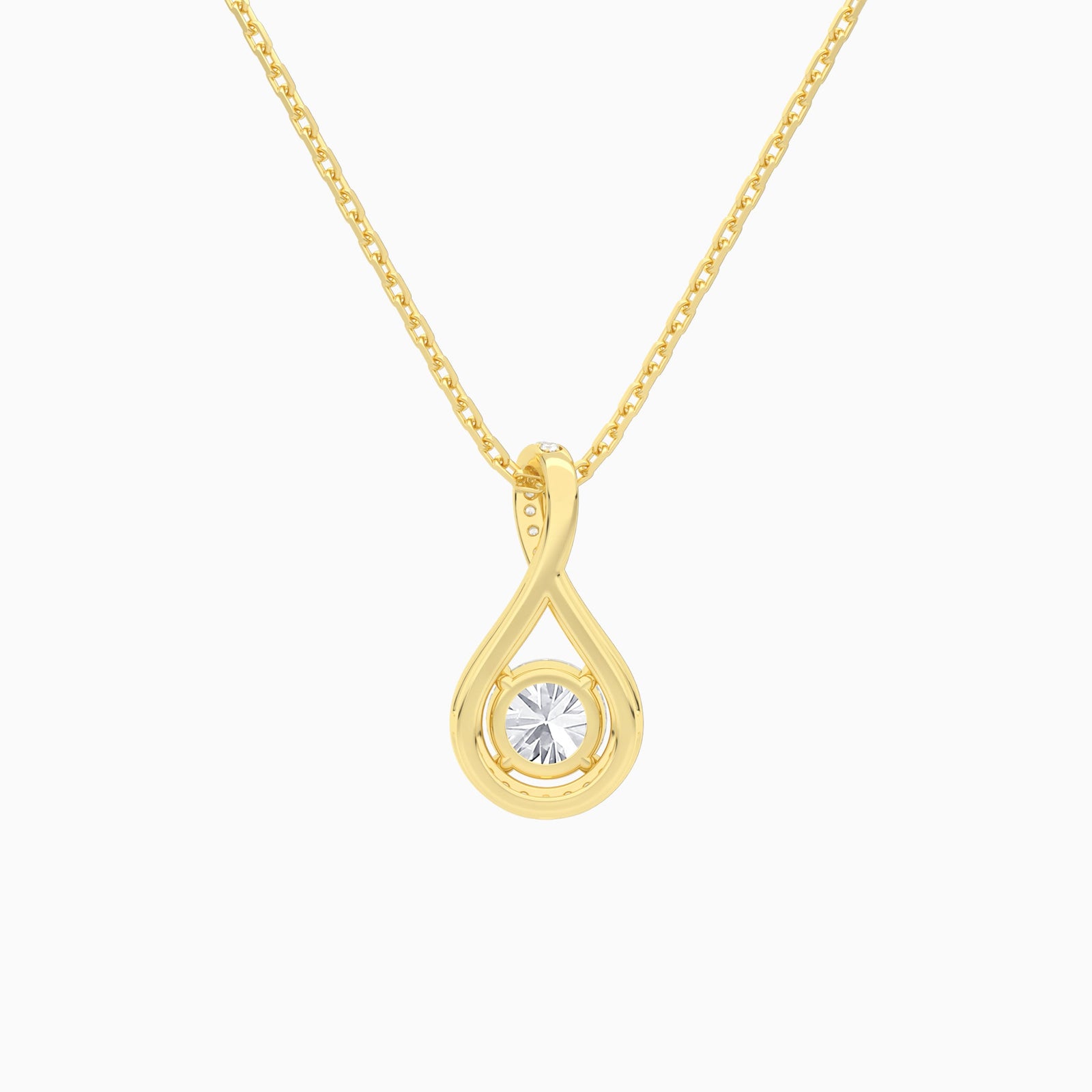 Lab Grown Diamond Round Halo Pavé Twist Pendant Necklace In 14K Yellow Gold - Back View