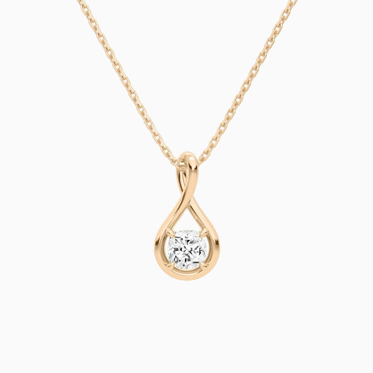 Lab Grown Diamond Cushion Solitaire Twist Pendant Necklace In 14K Rose Gold - Lucenjuri