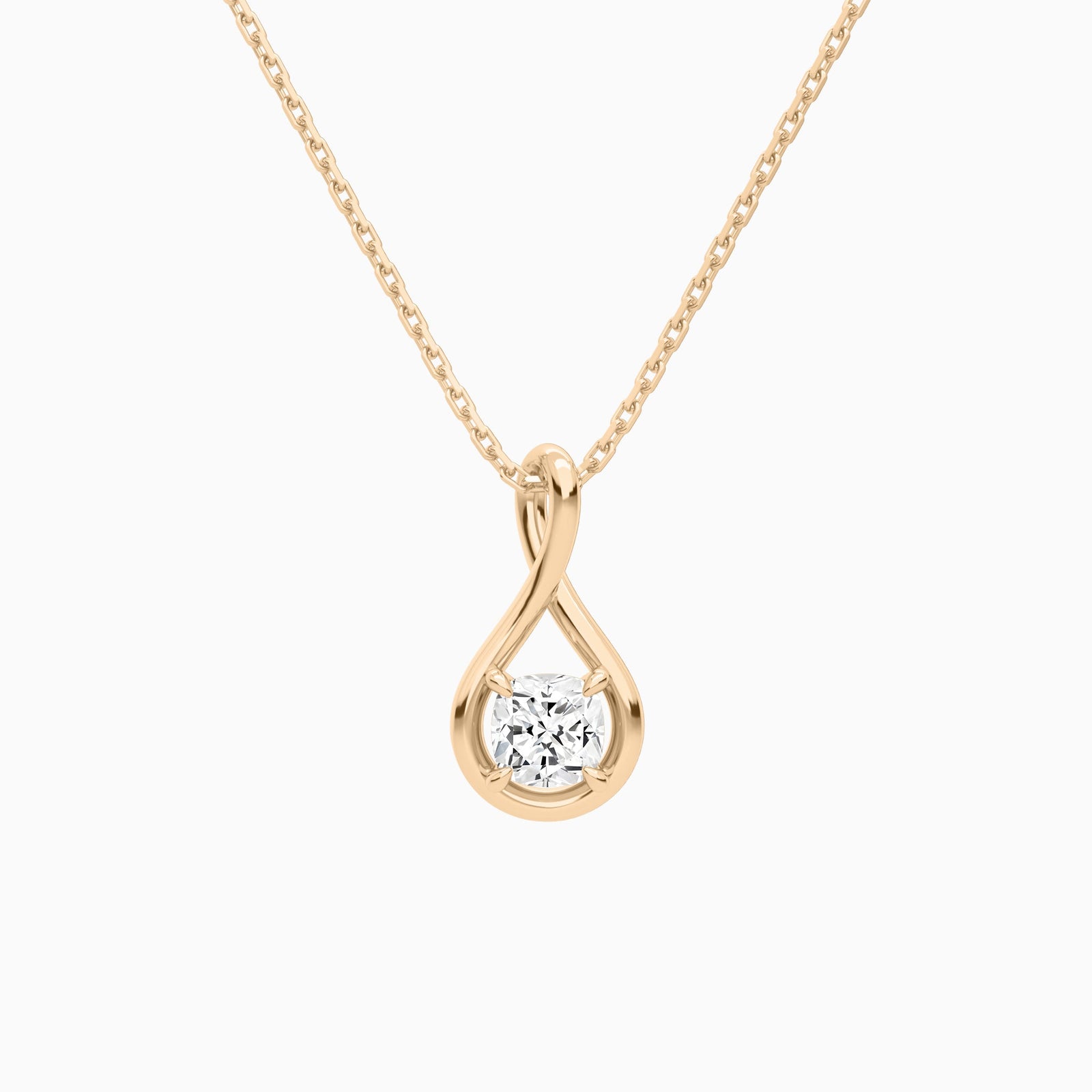 Lab Grown Diamond Cushion Solitaire Twist Pendant Necklace In 14K Rose Gold - Lucenjuri