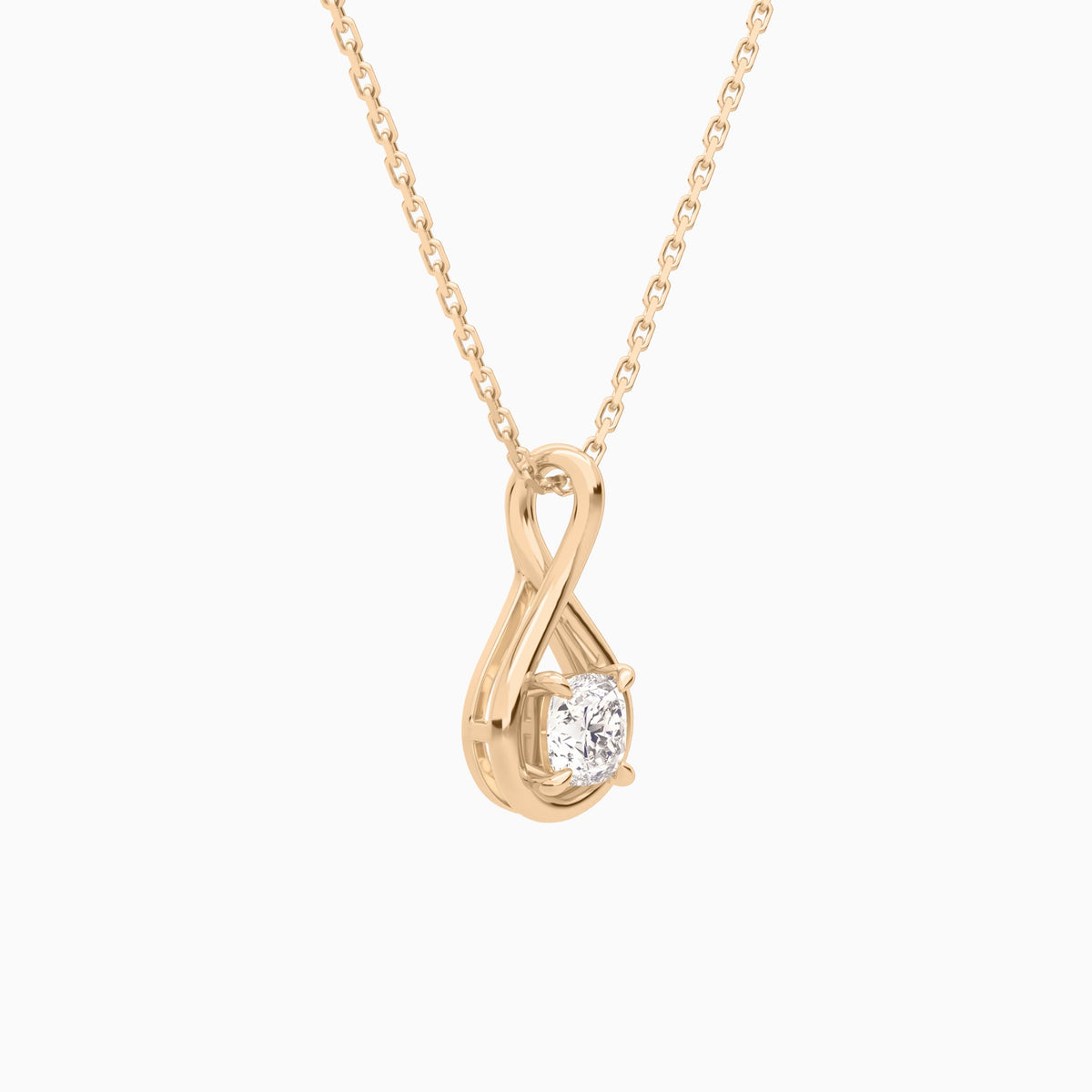 Lab Grown Diamond Cushion Solitaire Twist Pendant Necklace In 14K Rose Gold - Front Angle View