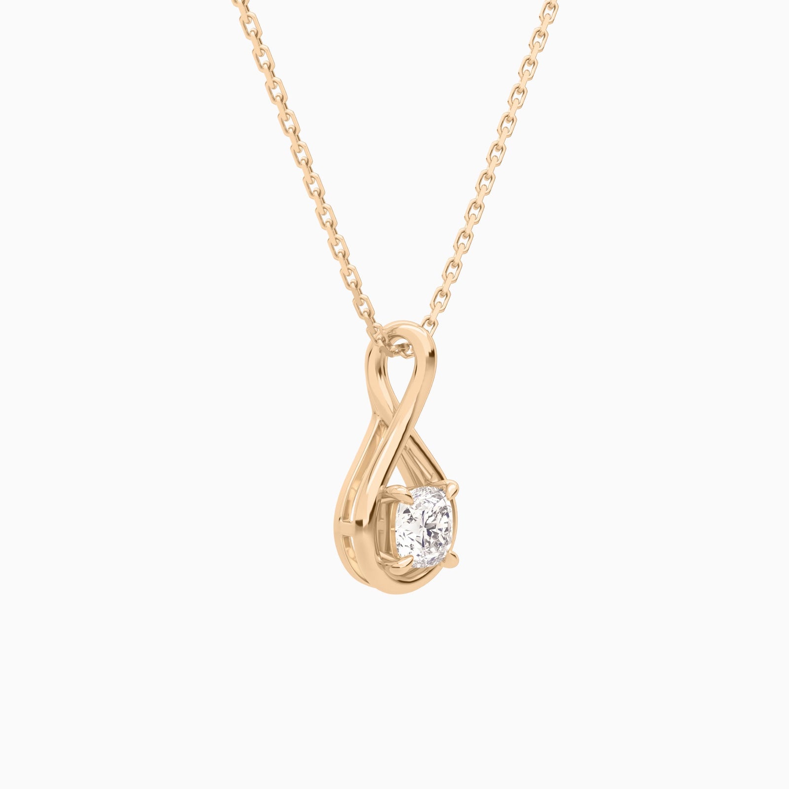 Lab Grown Diamond Cushion Solitaire Twist Pendant Necklace In 14K Rose Gold - Front Angle View