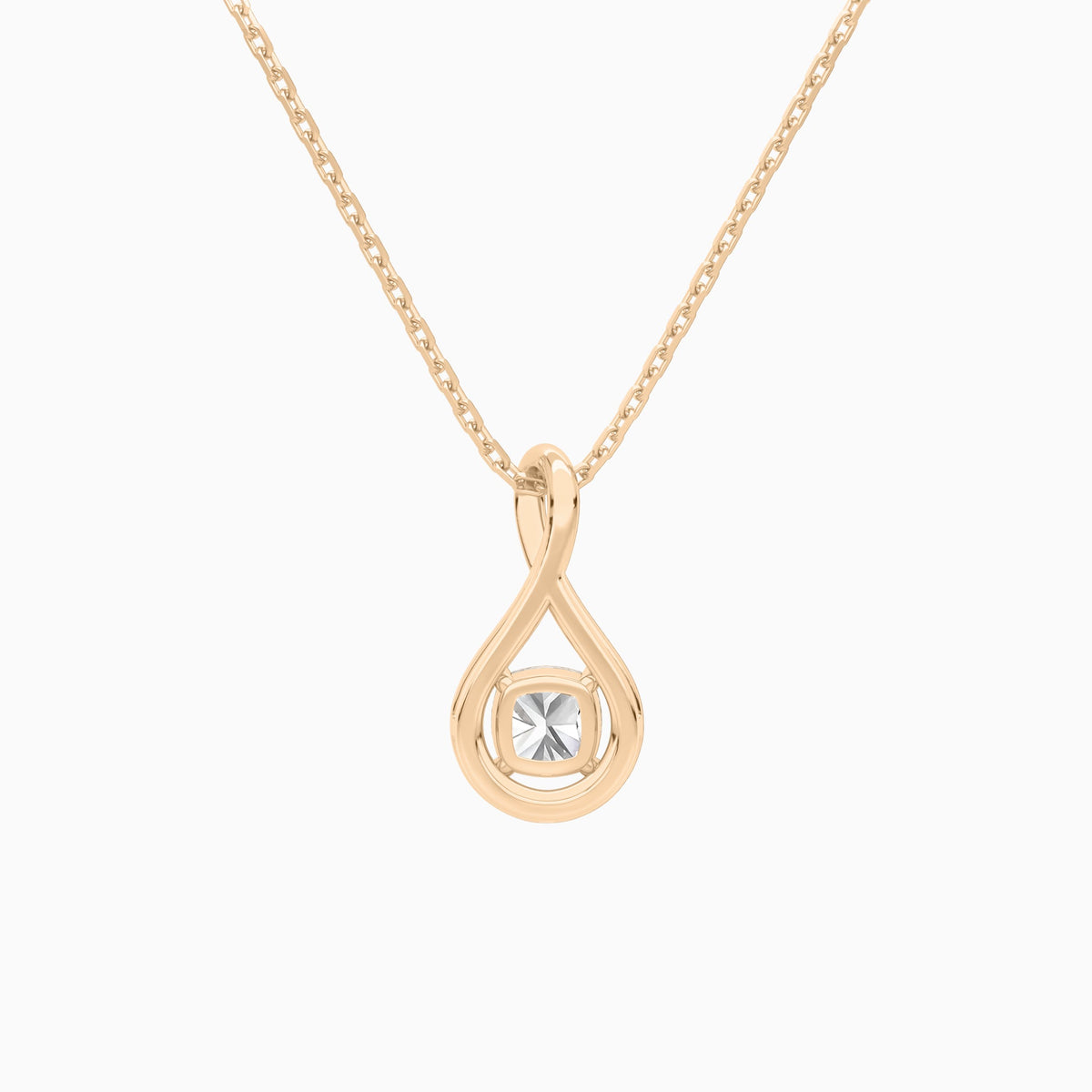 Lab Grown Diamond Cushion Solitaire Twist Pendant Necklace In 14K Rose Gold - Back View
