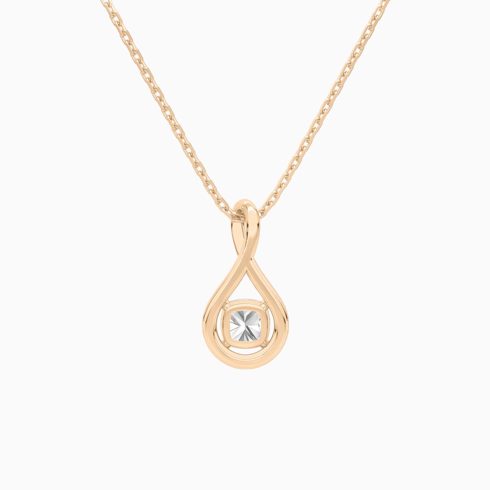 Lab Grown Diamond Cushion Solitaire Twist Pendant Necklace In 14K Rose Gold - Back View