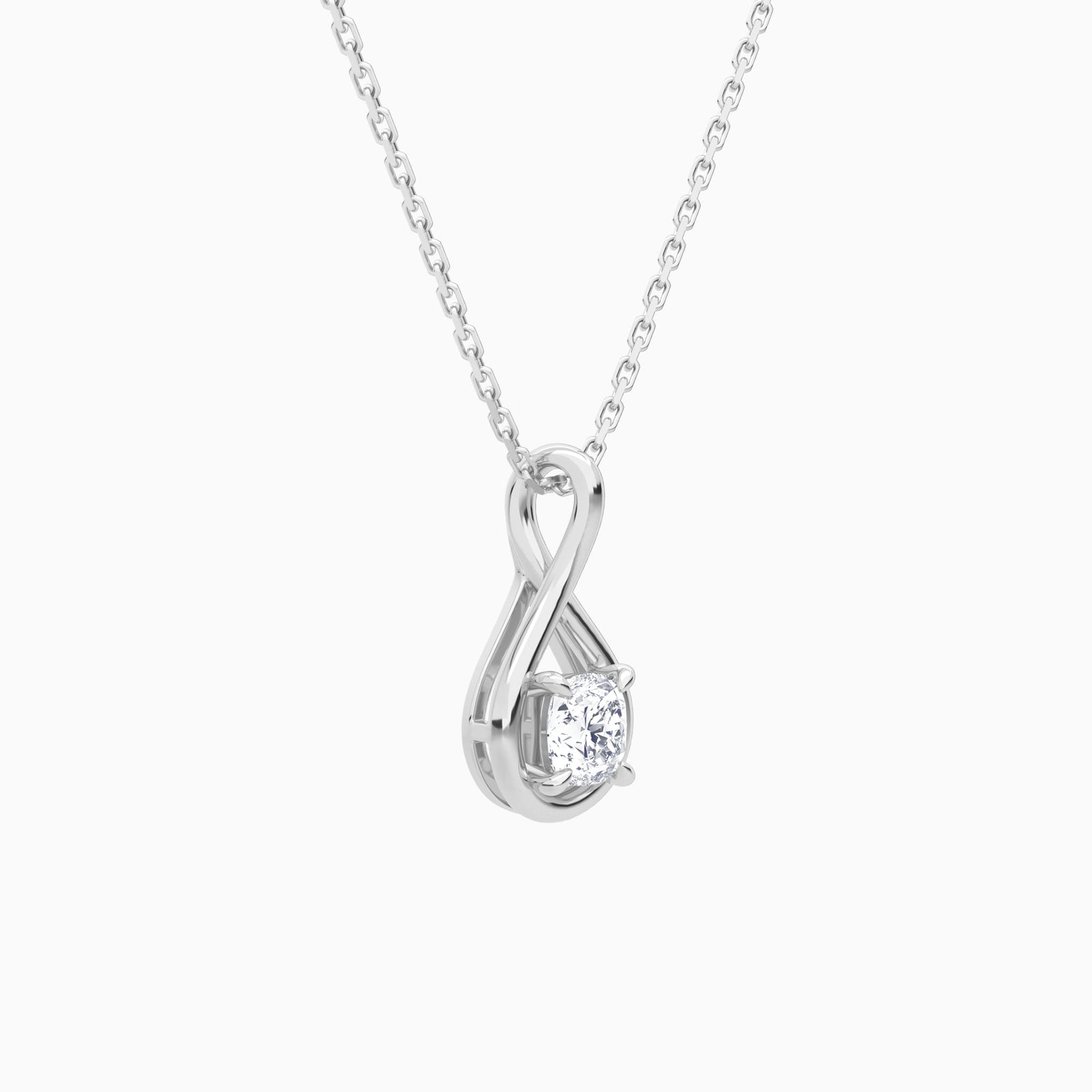 Lab Grown Diamond Cushion Solitaire Twist Pendant Necklace In 14K White Gold - Front Angle View