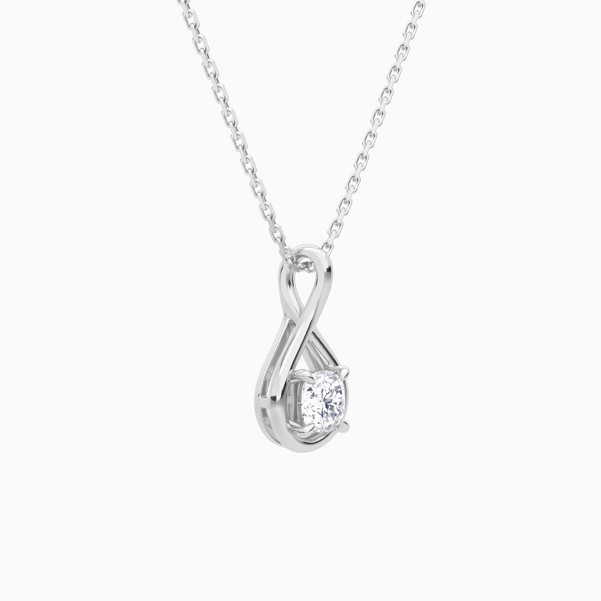 Lab Grown Diamond Cushion Solitaire Twist Pendant Necklace In 18K White Gold - Front Angle View