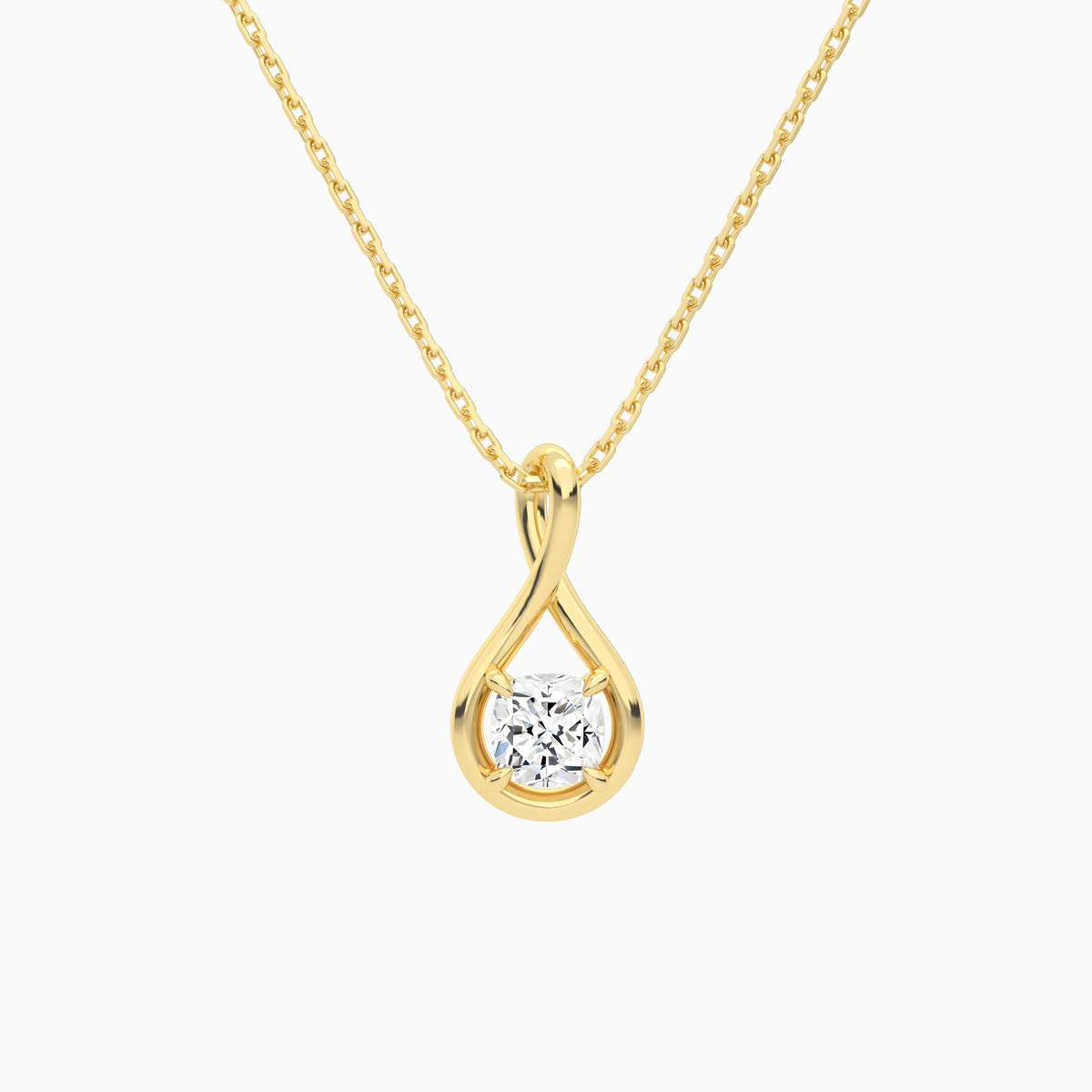 Lab Grown Diamond Cushion Solitaire Twist Pendant Necklace In 18K Yellow Gold - Lucenjuri