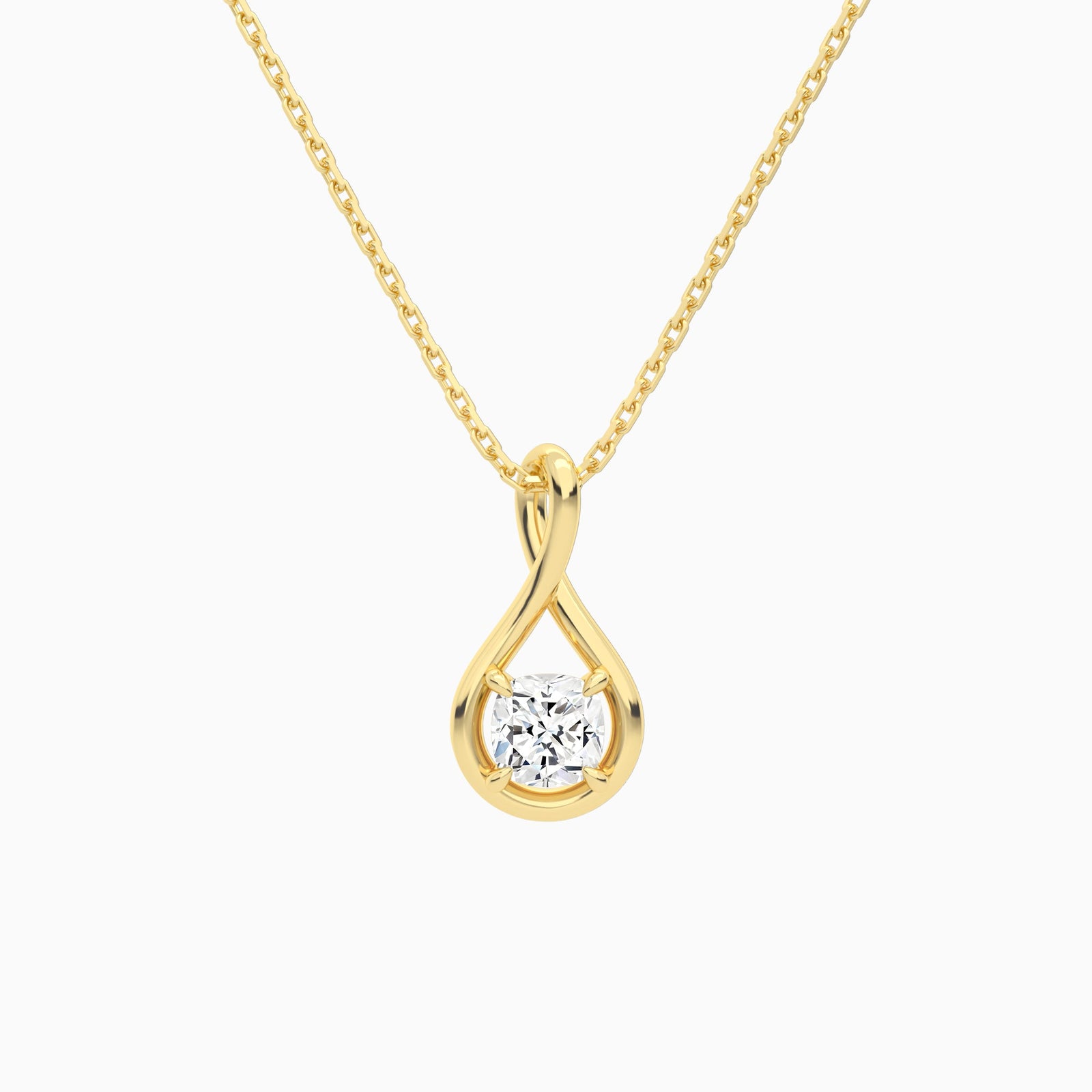 Lab Grown Diamond Cushion Solitaire Twist Pendant Necklace In 18K Yellow Gold - Lucenjuri