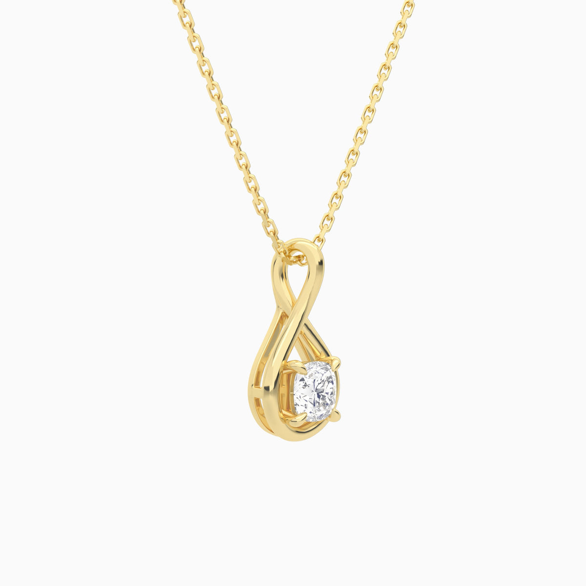 Lab Grown Diamond Cushion Solitaire Twist Pendant Necklace In 14K Yellow Gold - Front Angle View