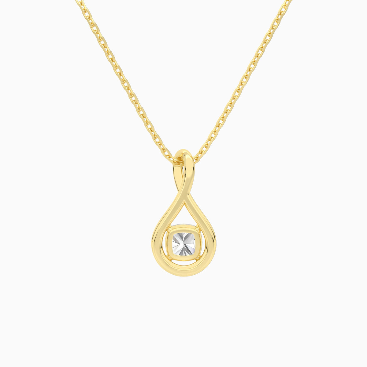 Lab Grown Diamond Cushion Solitaire Twist Pendant Necklace In 14K Yellow Gold - Back View