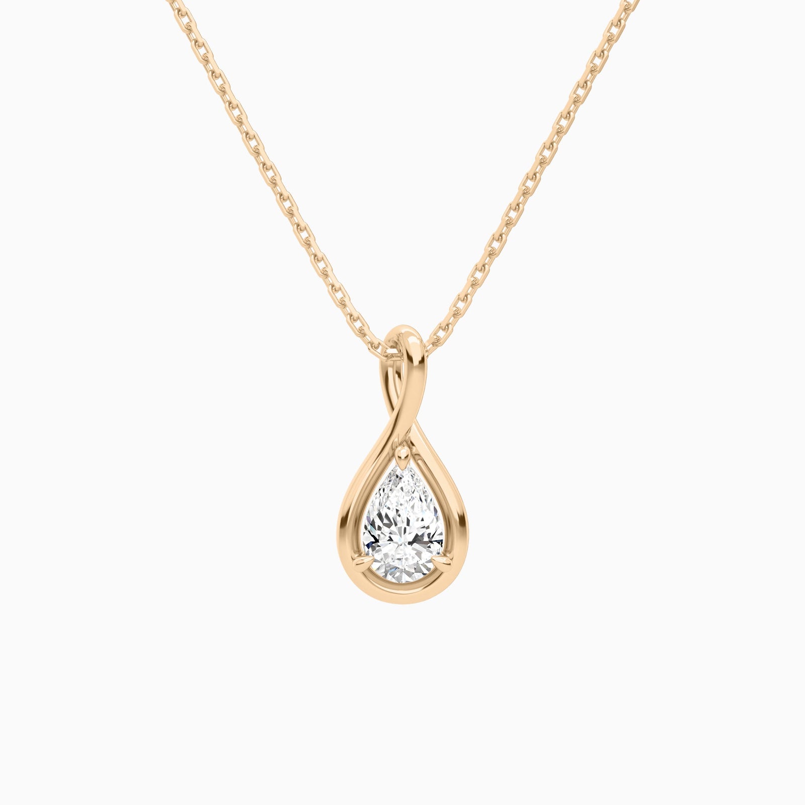 Lab Grown Diamond Pear Solitaire Twist Pendant Necklace In 14K Rose Gold - Lucenjuri