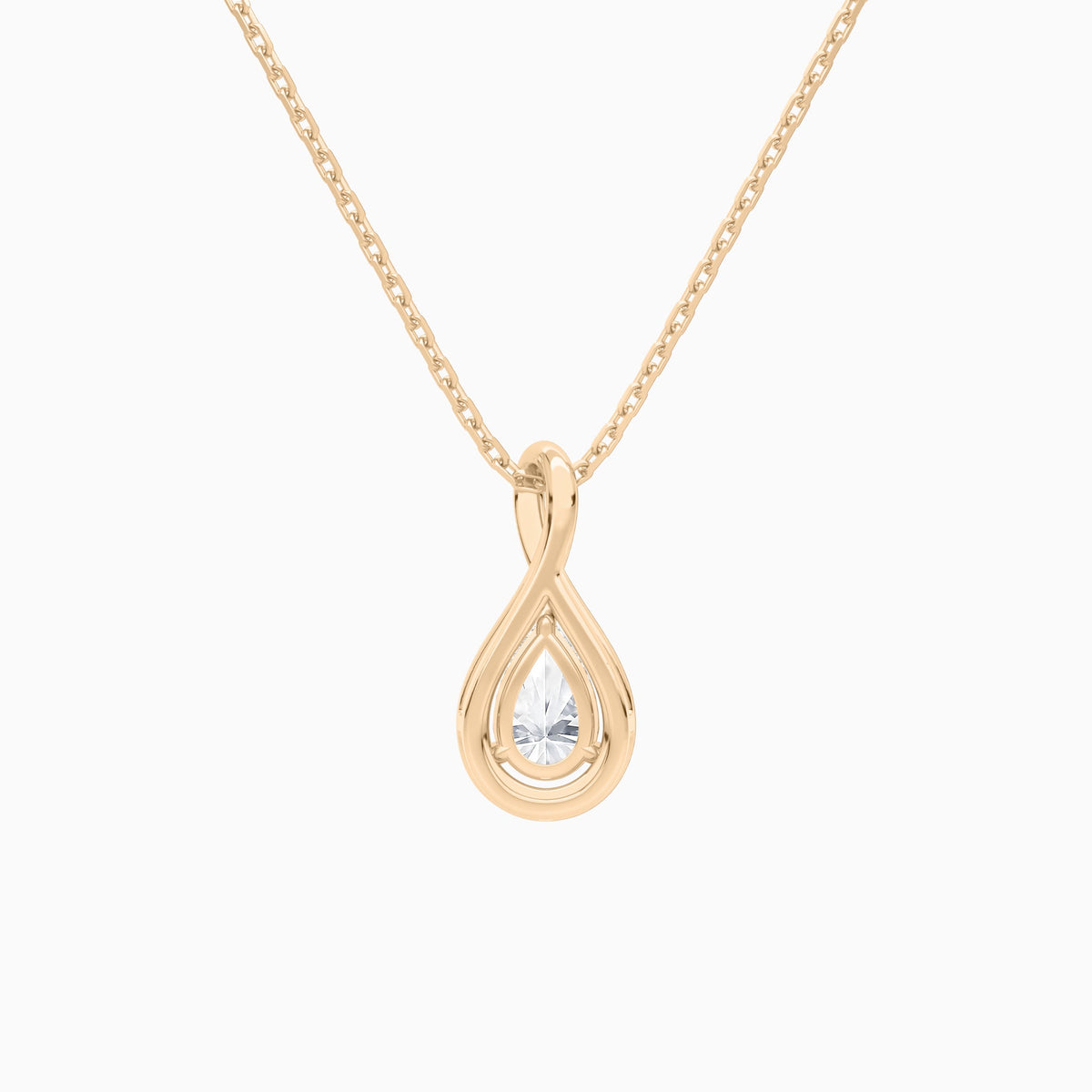 Lab Grown Diamond Pear Solitaire Twist Pendant Necklace In 14K Rose Gold - Back View
