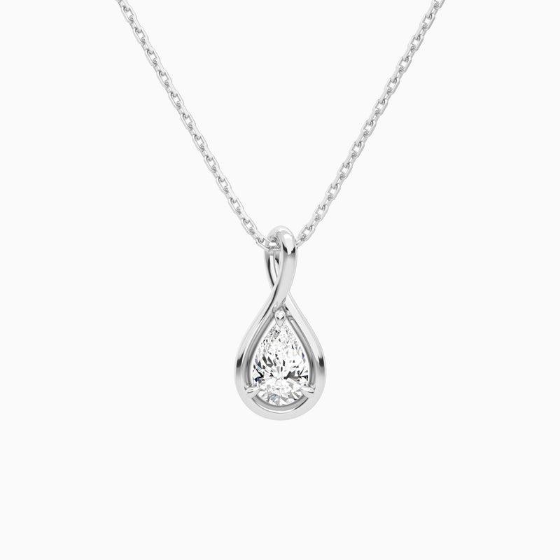 Lab Grown Diamond Pear Solitaire Twist Pendant Necklace In 14K White Gold - Lucenjuri