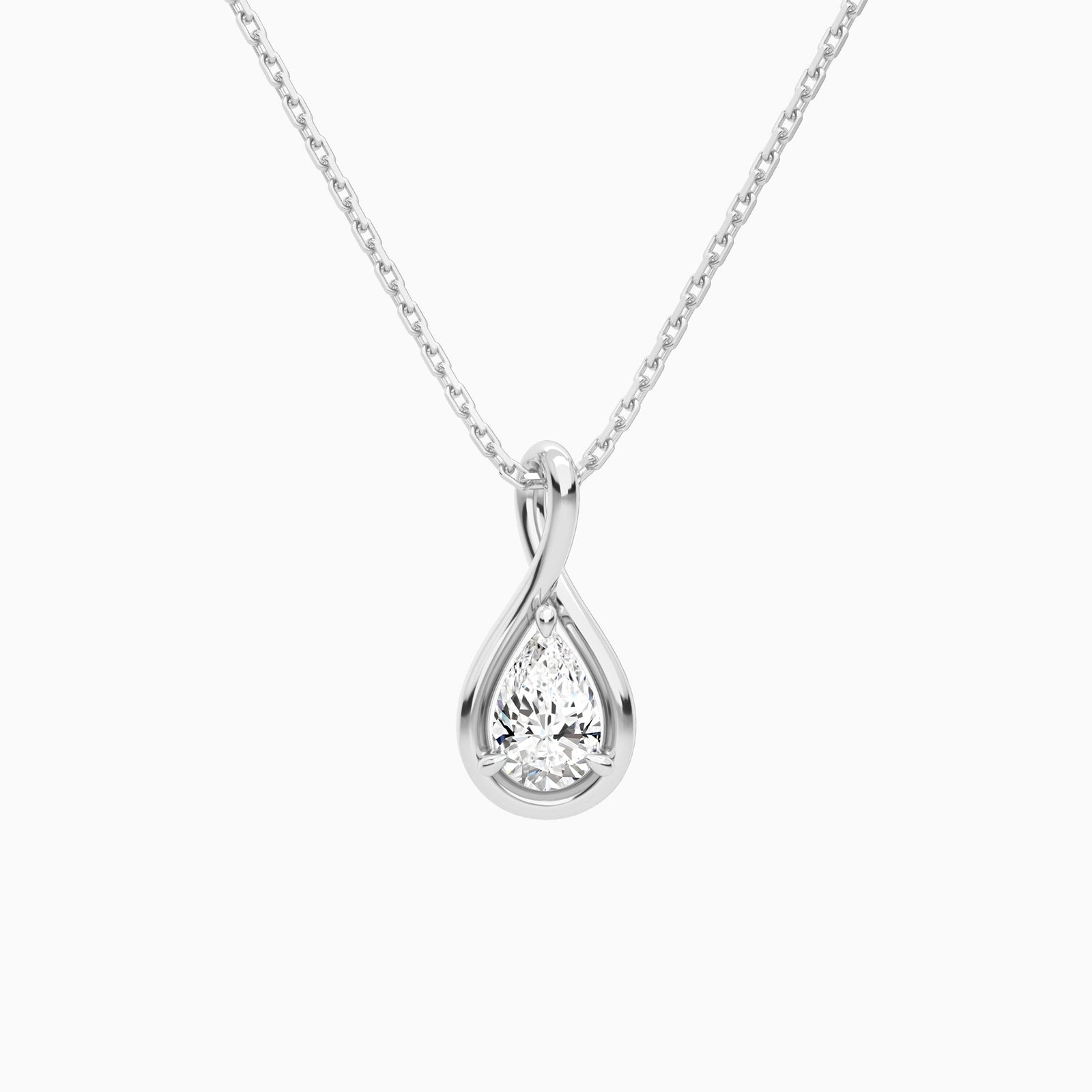 Lab Grown Diamond Pear Solitaire Twist Pendant Necklace In 14K White Gold - Lucenjuri
