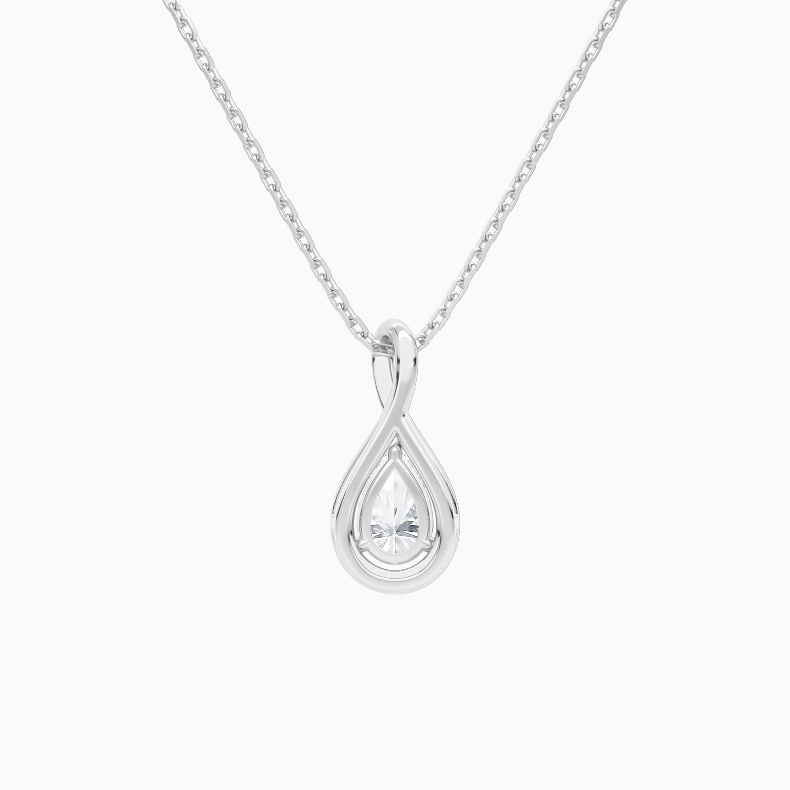 Lab Grown Diamond Pear Solitaire Twist Pendant Necklace In 14K White Gold - Back View