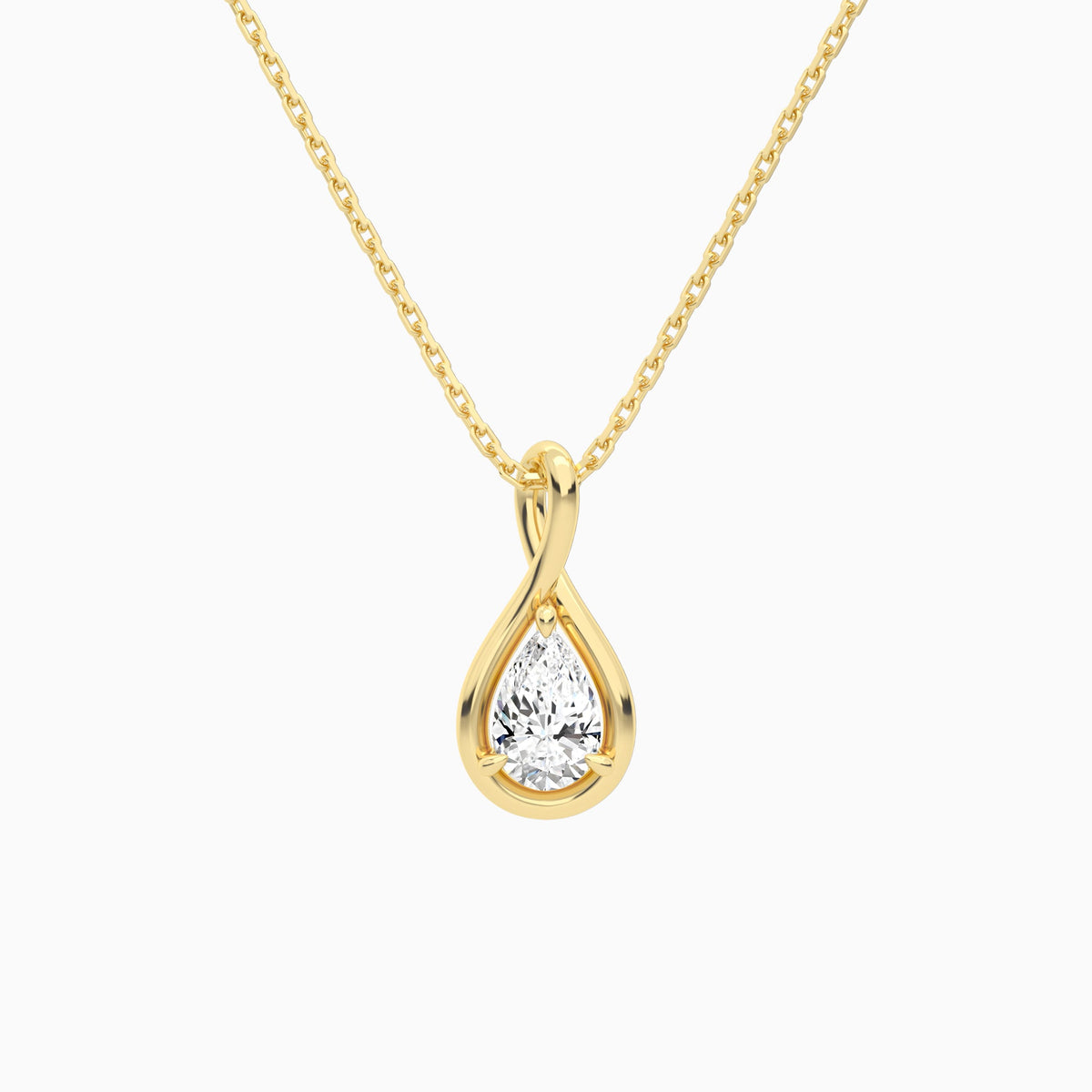 Lab Grown Diamond Pear Solitaire Twist Pendant Necklace In 14K Yellow Gold - Lucenjuri