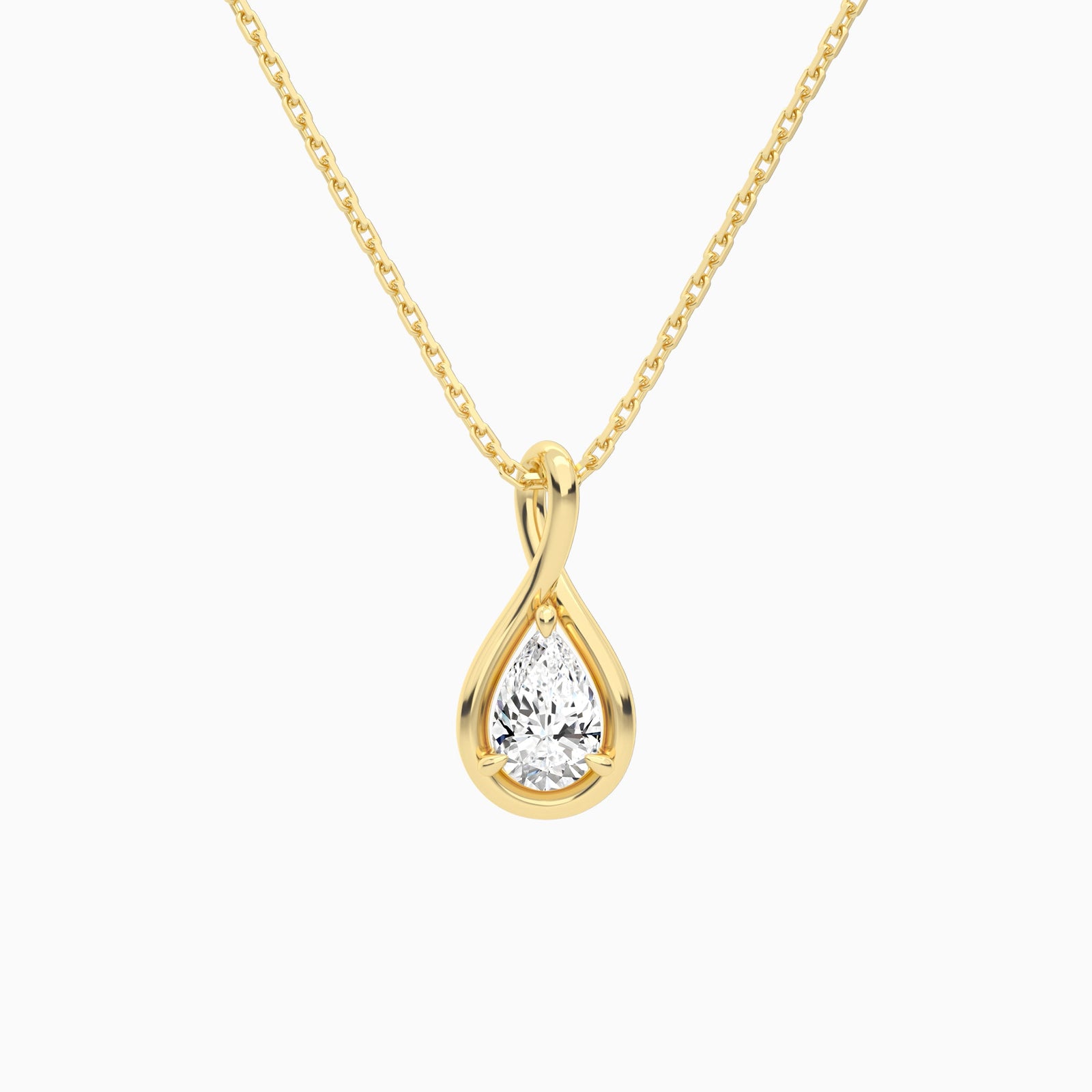 Lab Grown Diamond Pear Solitaire Twist Pendant Necklace In 14K Yellow Gold - Lucenjuri