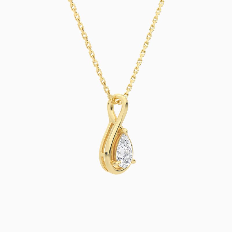 Lab Grown Diamond Pear Solitaire Twist Pendant Necklace In 18K Yellow Gold - Front Angle View