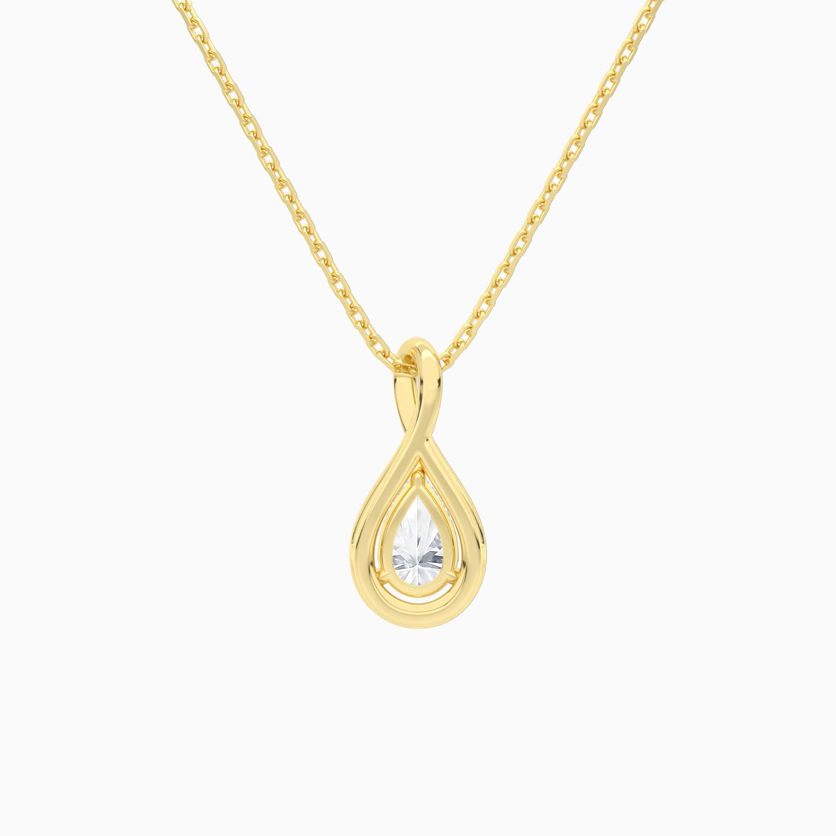 Lab Grown Diamond Pear Solitaire Twist Pendant Necklace In 14K Yellow Gold - Back View