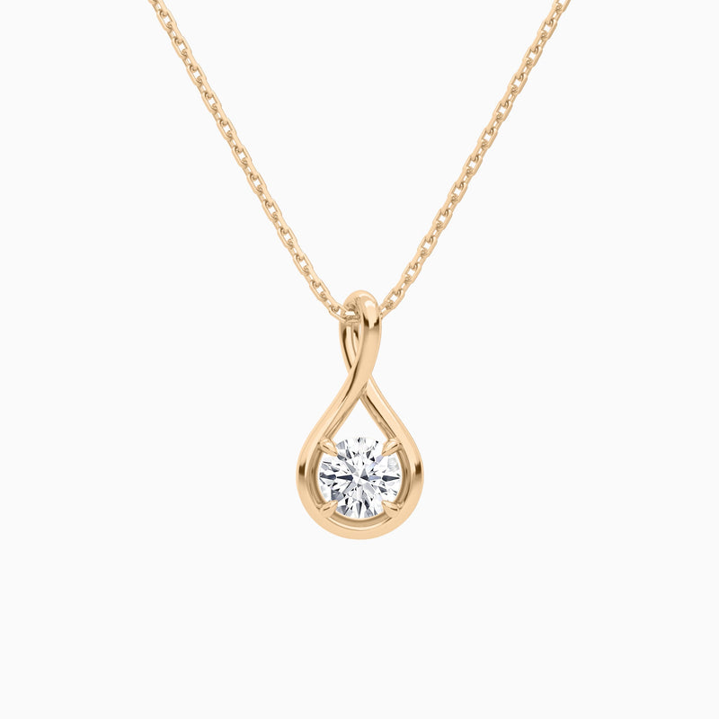 Lab Grown Diamond Round Solitaire Twist Pendant Necklace In 14K Rose Gold - Lucenjuri