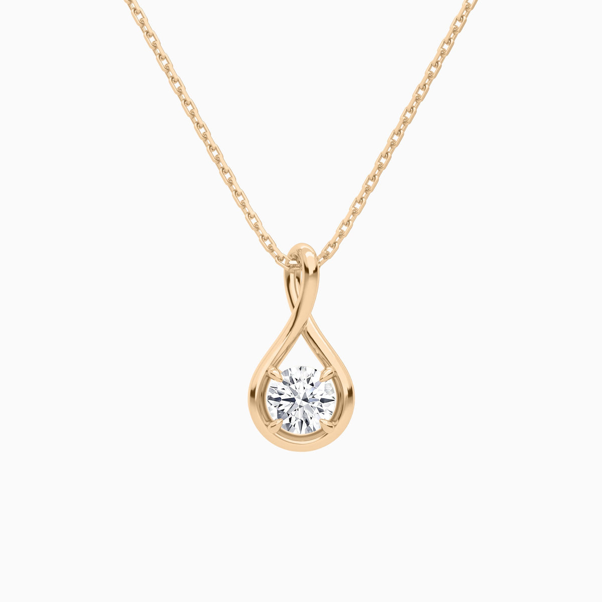 Lab Grown Diamond Round Solitaire Twist Pendant Necklace In 14K Rose Gold - Lucenjuri