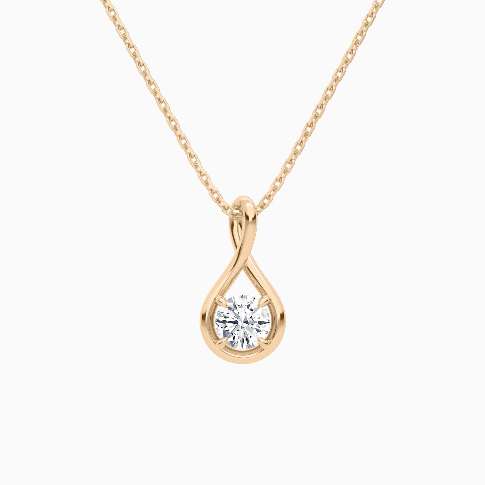 Lab Grown Diamond Round Solitaire Twist Pendant Necklace In 14K Rose Gold - Lucenjuri