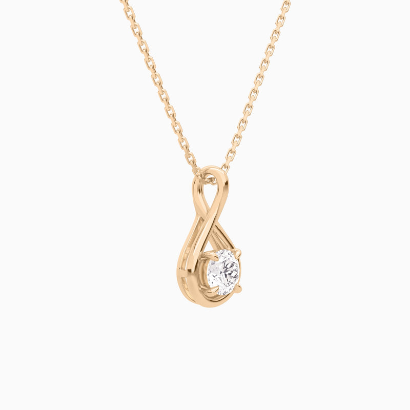Lab Grown Diamond Round Solitaire Twist Pendant Necklace In 14K Rose Gold - Front Angle View