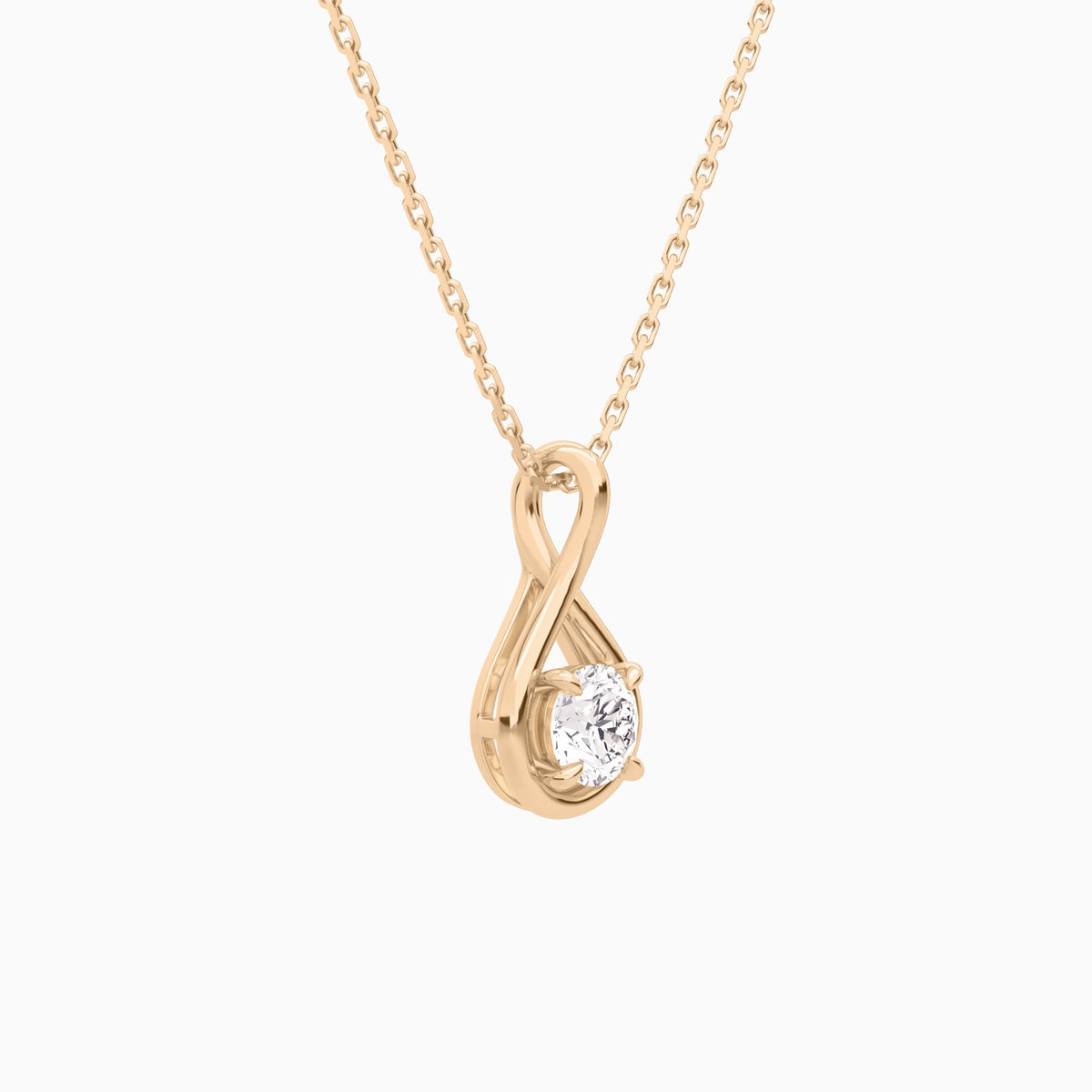 Lab Grown Diamond Round Solitaire Twist Pendant Necklace In 14K Rose Gold - Front Angle View