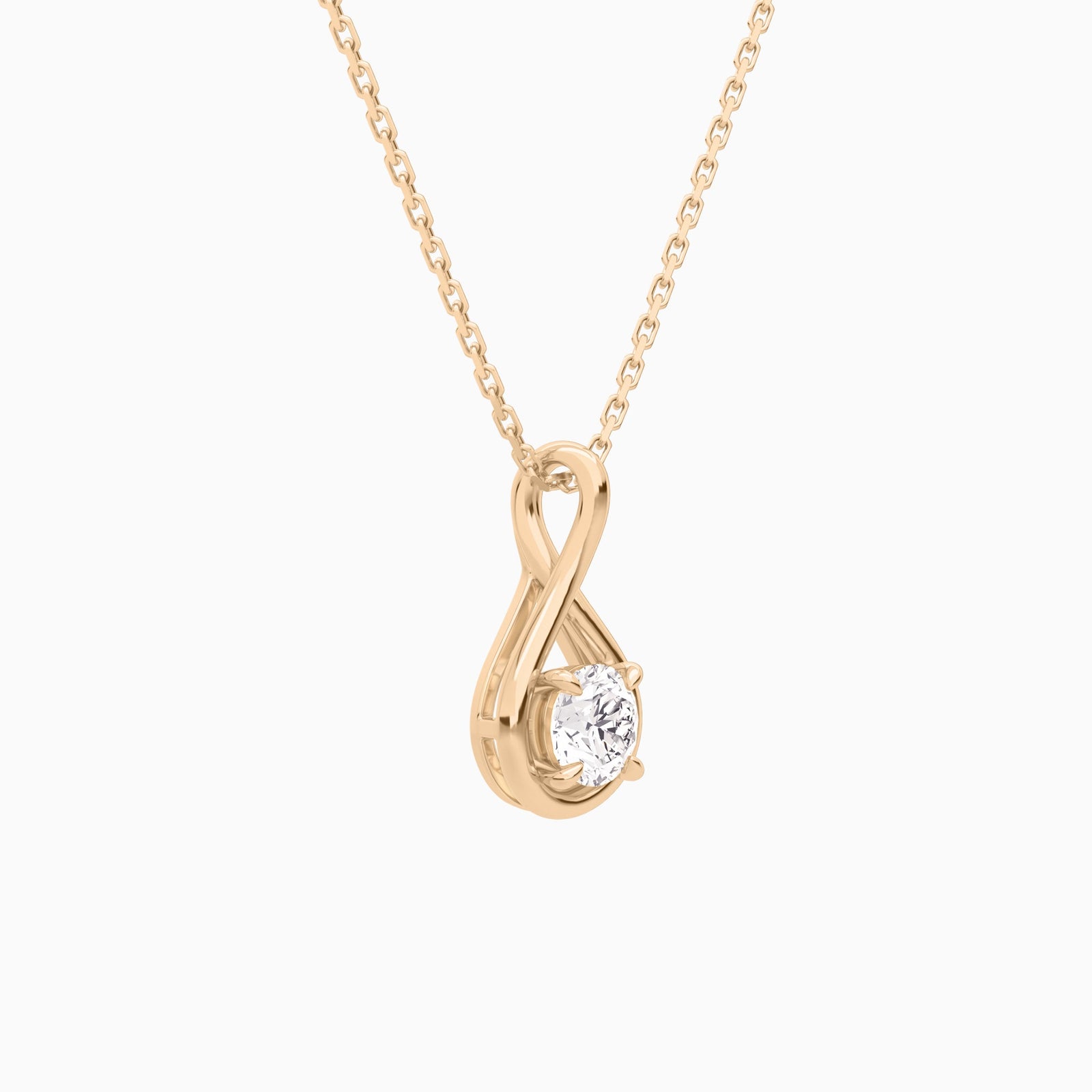 Lab Grown Diamond Round Solitaire Twist Pendant Necklace In 14K Rose Gold - Front Angle View