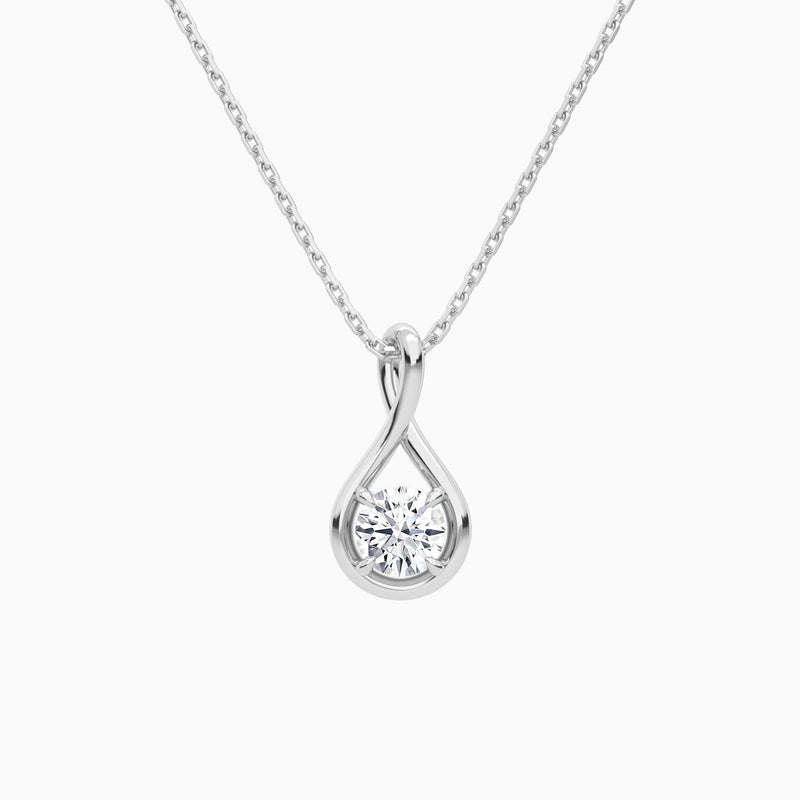 Lab Grown Diamond Round Solitaire Twist Pendant Necklace In 18K White Gold - Lucenjuri