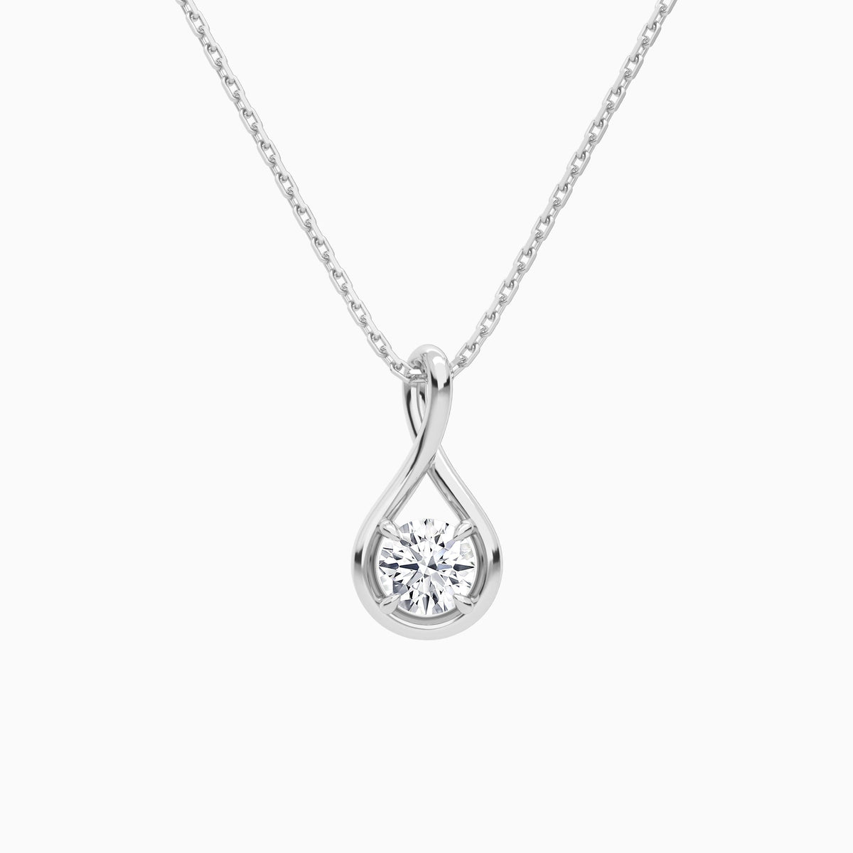 Lab Grown Diamond Round Solitaire Twist Pendant Necklace In 18K White Gold - Lucenjuri