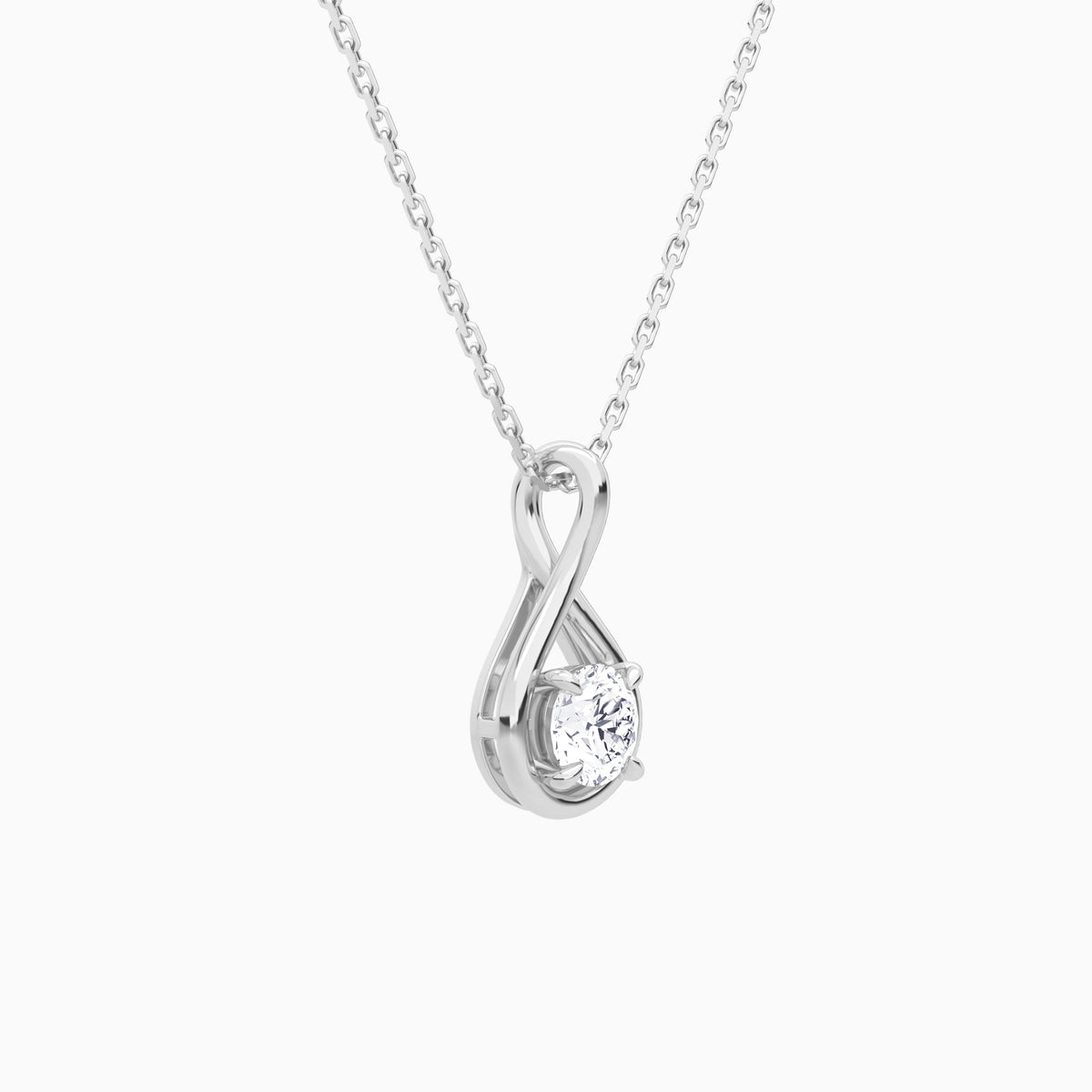 Lab Grown Diamond Round Solitaire Twist Pendant Necklace In 18K White Gold - Front Angle View